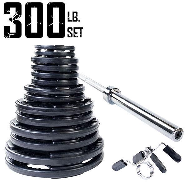 Body Solid 300 lb Rubber Grip Olympic Weight Set with Bar and